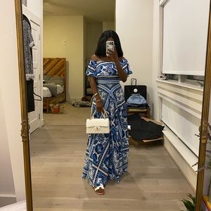 Blue Eliza J Maxi Patterned Dress